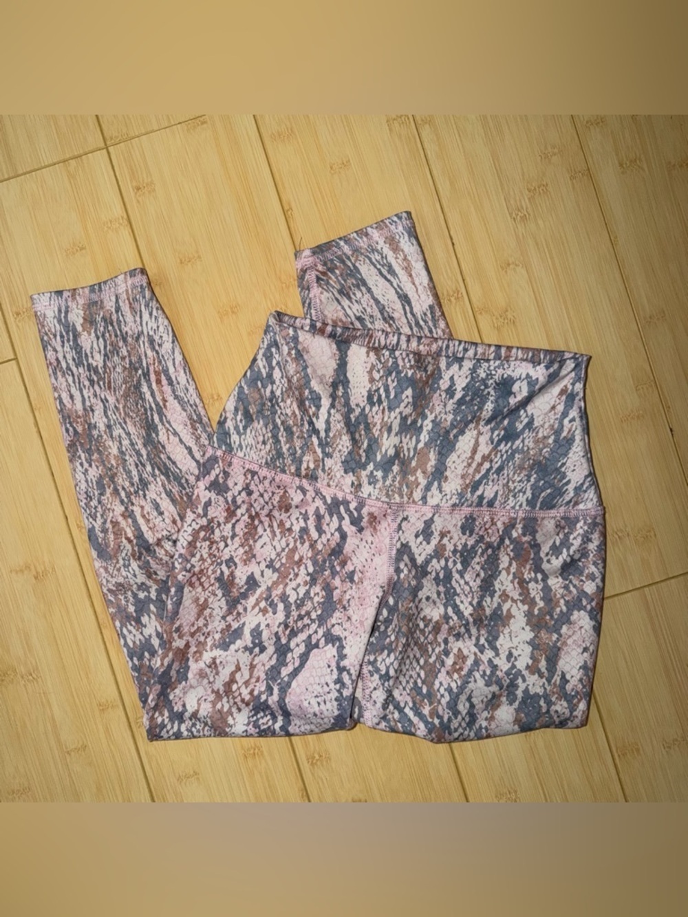 Evolution and Creation Pink and Gray Snake-Print Leggings